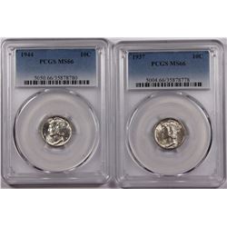 PCGS GRADED MERCURY DIMES MS66 : 1937 & 1944 WHITE