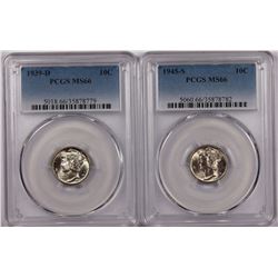 PCGS GRADED MERCURY DIMES MS 66: 1939-D & 1945-S