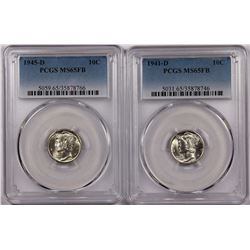PCGS GRADED MERCURY DIMES MS65FB: 1945-D & 1941-D WHITE