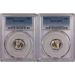 PCGS GRADED MERCURY DIMES: 1937-S MS 65 & 1941-D MS 65 WHITE