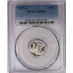 1937-S MERCURY DIME PCGS MS 66  WHITE SCARCE!