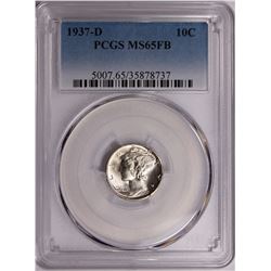 1937-D MERCURY DIME PCGS MS 65 FB WHITE. SCARCE!