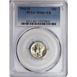 1941-D MERCURY DIME PCGS MS 66+ FB WHITE BLAZER!