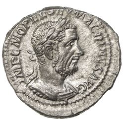 ROMAN EMPIRE: Macrinus, 217-218 AD, AR denarius (2.66g), Rome (217-218). EF