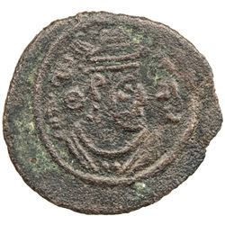 ARAB-SASANIAN: Anonymous, ca. 680s-690s, AE pashiz (0.93g), NM, ND. F-VF