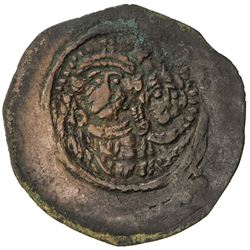 ARAB-SASANIAN: Anonymous, ca. 690-715, AE pashiz (0.72g), NM, ND. VF