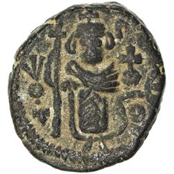 ARAB-BYZANTINE: Standing Emperor, ca. 680-692, AE fals (4.25g), Dimashq, ND. VF