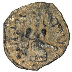 ARAB-BYZANTINE: Standing Caliph, ca. 692-697, AE fals (4.02g), Ma'arrat Masrin, ND. F-VF
