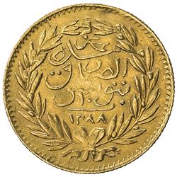 TUNIS: Muhammad al-Sadiq Bey, 1859-1882, AV 10 piastres (1.87g), Tunis, AH1288. F-VF