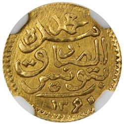 TUNIS: Muhammad al-Sadiq Bey, 1859-1882, AV 5 piastres, Tunis, AH1290. NGC AU