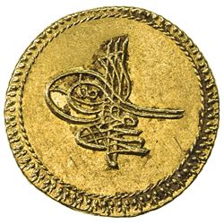 TURKEY: Ahmad III, 1703-1730, AV sultani (findik) (3.49g), Islambul, AH1115. EF-AU