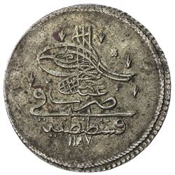 TURKEY: Abdul Hamid I, 1774-1789, AR piastre (19.80g), Kostantiniye, AH1187 year 1. EF-AU