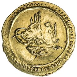 TURKEY: Mahmud II, 1808-1839, AV 1/4 zeri mahbub (0.78g), Kostantiniye, AH1223 year 5. UNC