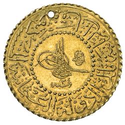 TURKEY: Abdul Hamid II, 1876-1909, AV 25 kurush, Kostantiniye, AH1293 year 34. AU