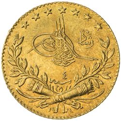 TURKEY: Mehmet V, 1909-1918, AV 25 kurush, Kostantiniye, AH1327 year 4. UNC