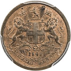BRITISH INDIA: Victoria, Queen, 1837-1876, AE 1/12 anna, 1848. PCGS MS64