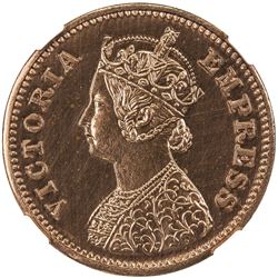 BRITISH INDIA: Victoria, Empress, 1876-1901, AE 1/2 pice, 1877(b). NGC PF64