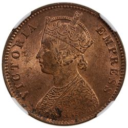 BRITISH INDIA: Victoria, Empress, 1876-1901, AE 1/4 anna, 1892(c). NGC MS64