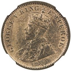 BRITISH INDIA: George V, 1910-1936, AE 1/4 anna, 1911(c). NGC AU