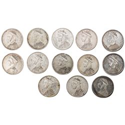 TIBET: LOT of 13 silver trade rupees, Chengdu mint, ND (1911-33), Y-3.2, L& M-359