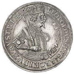 AUSTRIA: Leopold V, Archduke, 1619-1632, AR thaler (28.74g), Hall, 1632. EF