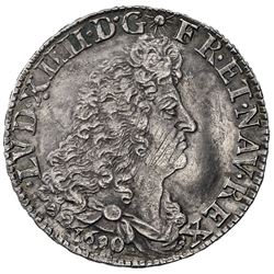 FRANCE: Louis XIV, 1643-1715, AR demi-ecu (13.31g), 1690-L. EF