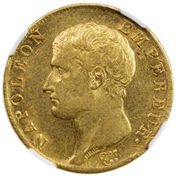 FRANCE: Napoleon I, Emperor, 1804-1815, AV 40 francs, 1806-A. NGC AU58