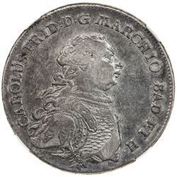 BADEN-DURLACH: Karl Friedrich, 1738-1811, AR thaler, 1766. NGC EF40