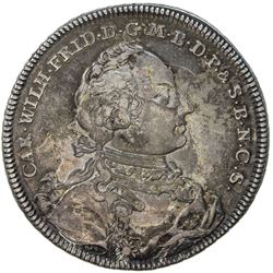 BRANDENBURG-ANSBACH: Karl Wilhelm Friedrich, 1729-1757, AR thaler, 1754. EF