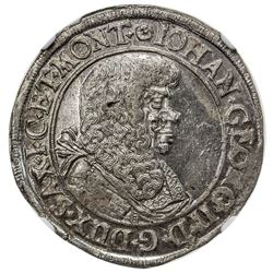 SAXE-ALBERTINE LINE: Johann Georg II, 1656-1680, AR 1/3 thaler, Dresden, 1673. NGC MS63