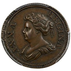 GREAT BRITAIN: Anne, 1702-1714, AE farthing, 1714. PCGS SP