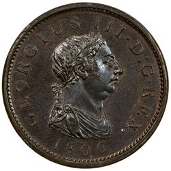 GREAT BRITAIN: George III, 1760-1820, AE penny, Soho mint, 1806. NGC MS64