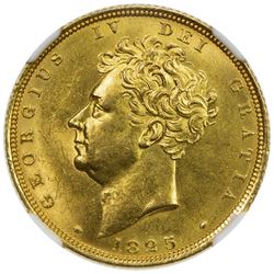 GREAT BRITAIN: George IV, 1820-1830, AV sovereign, 1825. NGC MS63