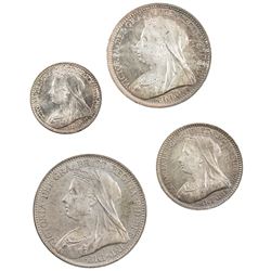 GREAT BRITAIN: Victoria, 1837-1901, 4-coin set, 1893. UNC