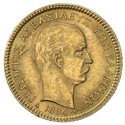 GREECE: George I, 1863-1913, AV 20 drachmai, 1884-A. AU