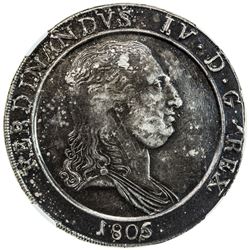 NAPLES & SICILY: Ferdinando IV, 1799-1806, AR 120 grana, 1805. NGC AU50