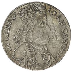 POLAND: Jan II Kazimierz Waza, 1649-1668, AR 18 groszy (tympf), 1655. EF