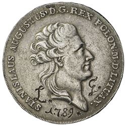 POLAND: Stanislaus Augustus, 1764-1795, AR thaler (8 zlotych) (27.99g), 1788. EF