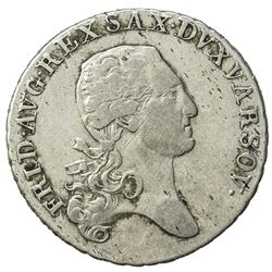 POLAND: Friedrich August I, of Saxony, 1807-1814, AR 1/3 talar (8.62g), 1814. VF