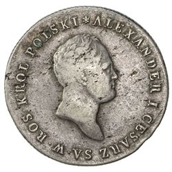 POLAND: Alexander I, of Russia, 1815-1825, AR 5 zlotych, 1816. VF