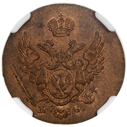 POLAND: Nicholas I, of Russia, 1825-1855, AE grosz, Warsaw mint, 1833. NGC MS64