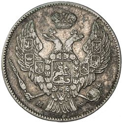 POLAND: Nicholas I, of Russia, 1825-1855, AR 2 zlote (30 kopecks), Warsaw, 1836. VF