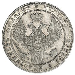 POLAND: Nicholas I, of Russia, 1825-1855, AR 10 zlotych (1 1/2 roubles), Warsaw, 1836. VF