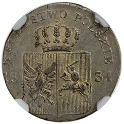 POLAND: November Uprising, 1830-1831, AR 10 groszy, Warsaw mint, 1831. NGC MS64