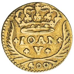 PORTUGAL: Joao V, 1706-1750, AV 400 reis (0.95g), Lisbon, 1741. VF