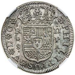 SPAIN: Felipe V, 2nd reign, 1724-1746, AR 2 reales, 1732-S. NGC MS64