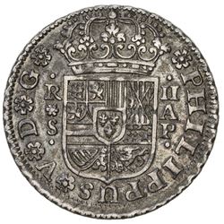 SPAIN: Felipe V, 2nd reign, 1724-1746, AR 2 reales, 1736-S. VF-EF