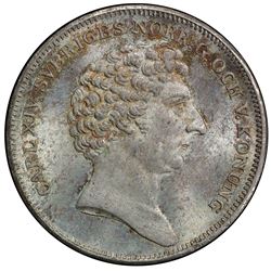 SWEDEN: Karl XIV, 1818-1844, AR 1/4 riksdaler, 1833 CB. PCGS MS65