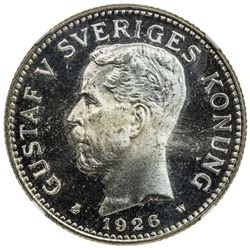 SWEDEN: Gustaf V, 1907-1950, AR 2 kronor, 1926. NGC MS65