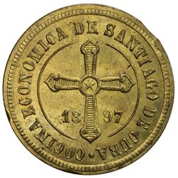 CUBA: 1 centavo token, Santiago, 1897. UNC